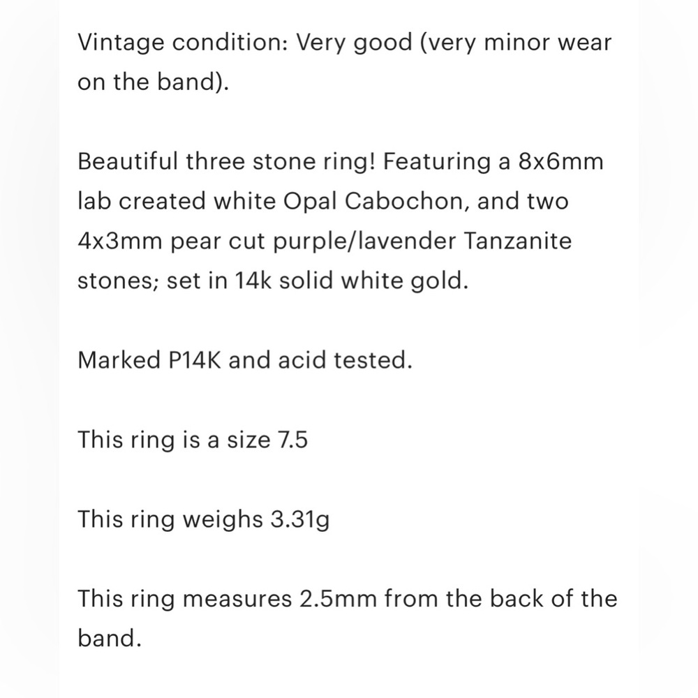 14K Opal Tanzanite filigree white lab oval teardrop purple white gold ri…​ - Picture 11 of 11